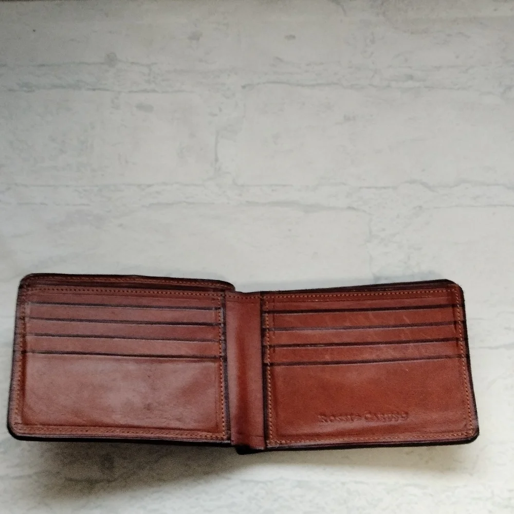 Rossi Caruso Men's Bi-fold Wallet Leather Card Holder Two Cash Slots Brown